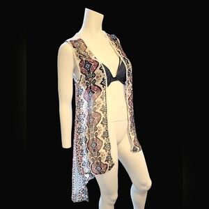 Vanilla Star Sheer Boho Crocheted Lace Duster Shear Cardigan Sleeveless